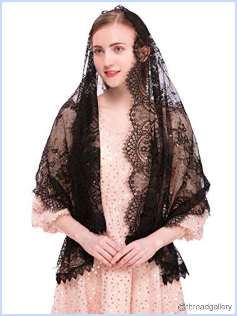 Rectangular Spanish Lace Floral Mantilla Veil Wrap Shawl Chapel Covering
